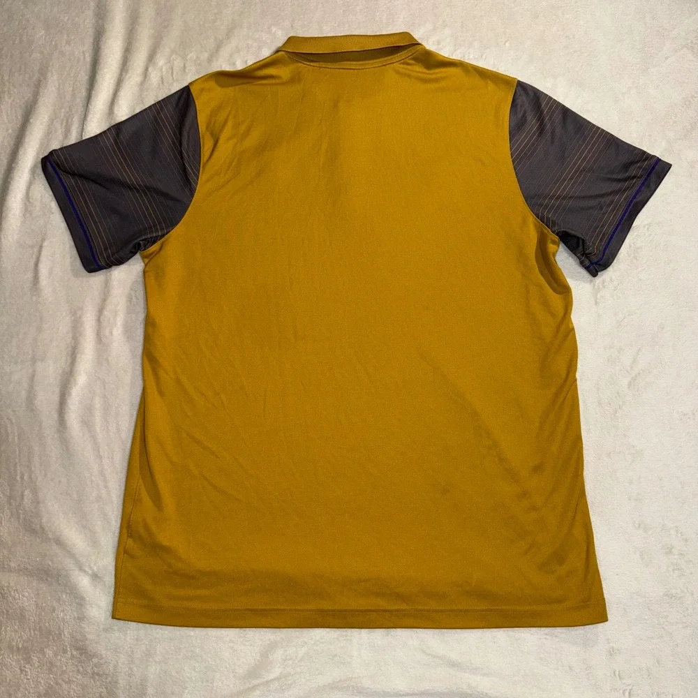 Nike Dri-FIT LSU Tigers Polo Shirt Mens XL Gold Grey Pinstripe Short Sleeve Logo